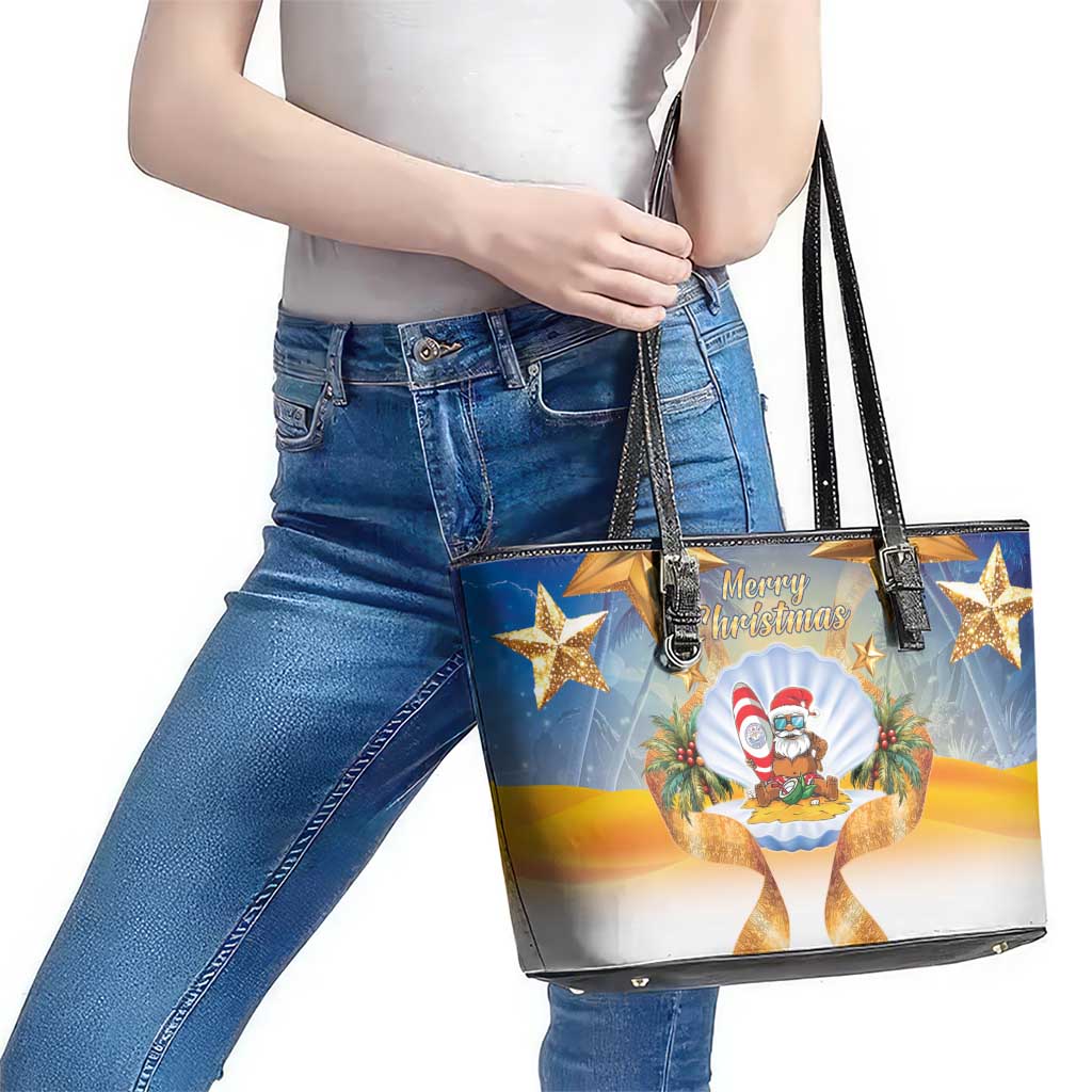 Marshall Islands Christmas Leather Tote Bag Seashell Santa Beach Vibes LT05 - Polynesian Pride