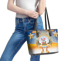 Marshall Islands Christmas Leather Tote Bag Seashell Santa Beach Vibes LT05 - Polynesian Pride
