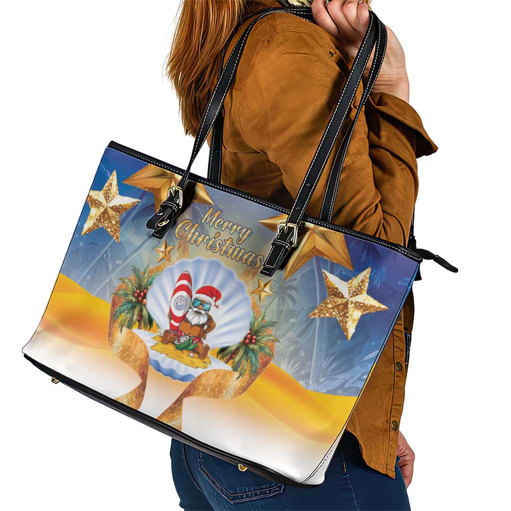 Marshall Islands Christmas Leather Tote Bag Seashell Santa Beach Vibes LT05 - Polynesian Pride
