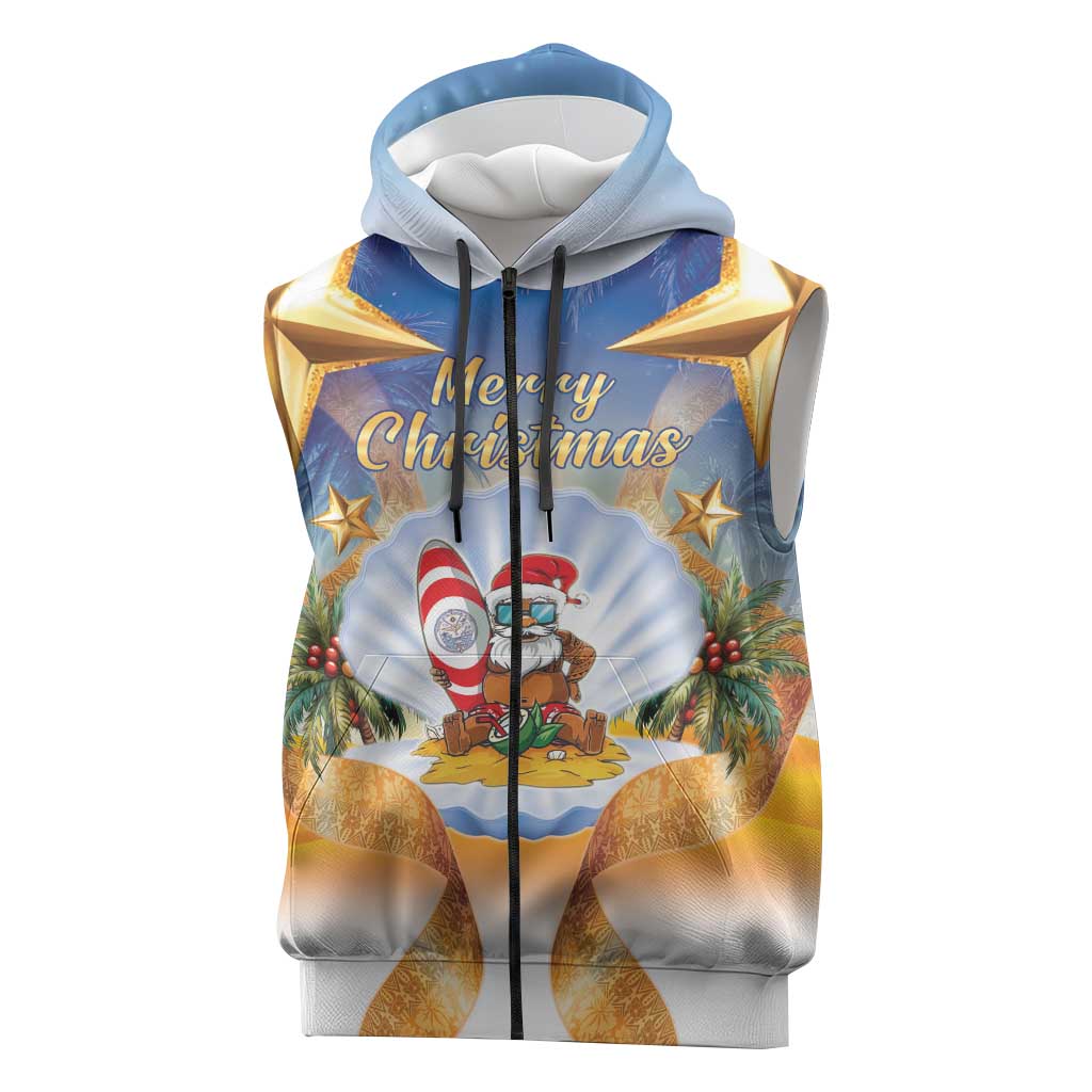 Marshall Islands Christmas Sleeveless Zip Hoodie Seashell Santa Beach Vibes LT05 Navy - Polynesian Pride