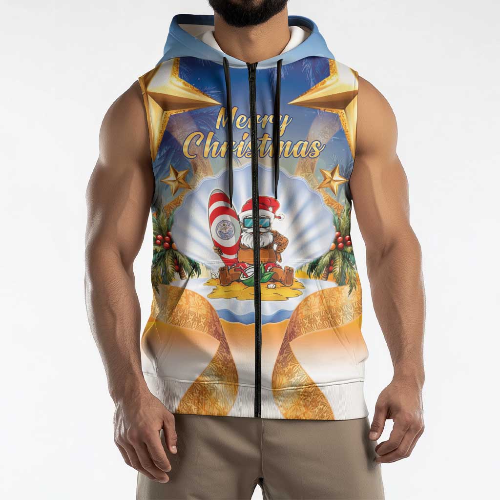 Marshall Islands Christmas Sleeveless Zip Hoodie Seashell Santa Beach Vibes LT05 - Polynesian Pride