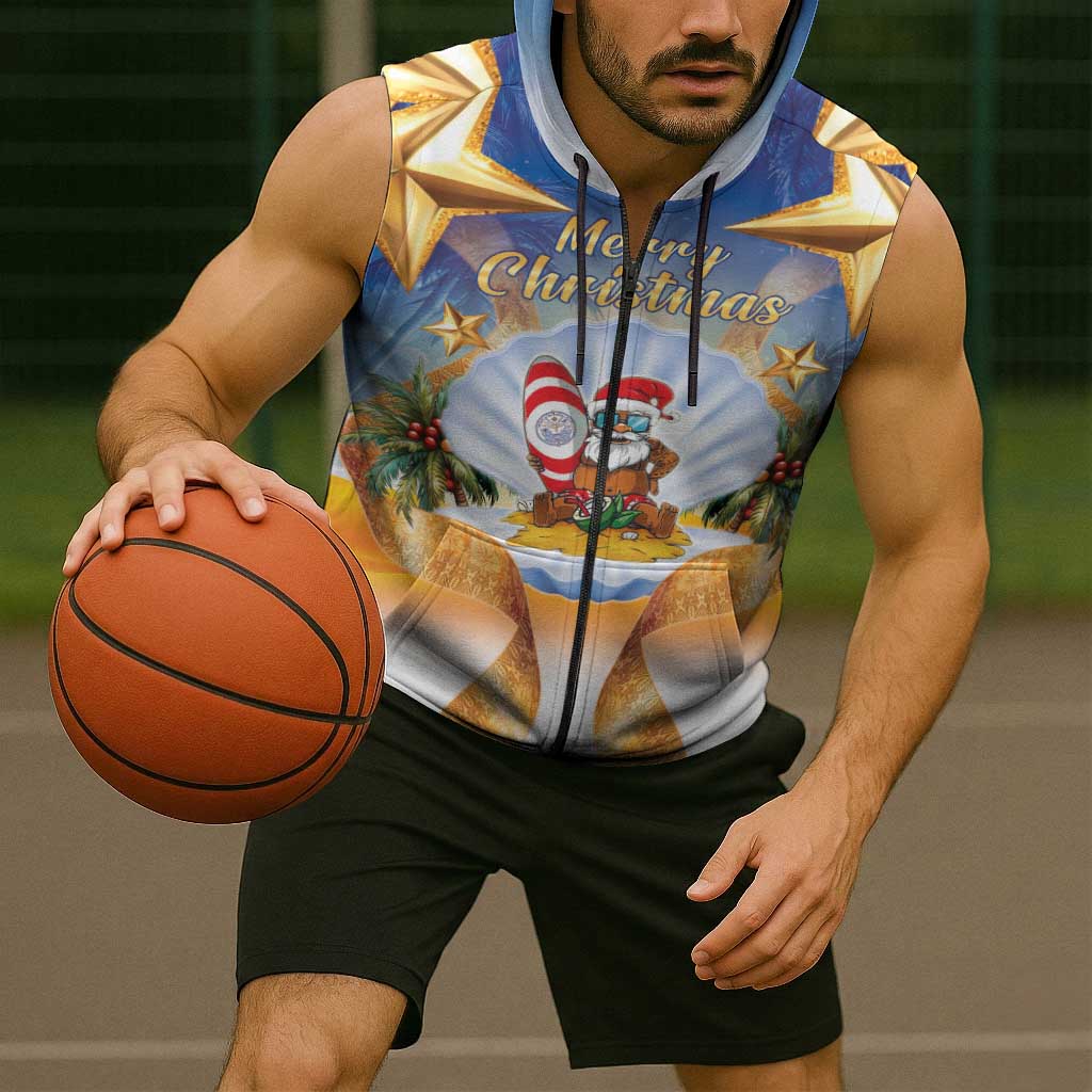 Marshall Islands Christmas Sleeveless Zip Hoodie Seashell Santa Beach Vibes LT05 - Polynesian Pride