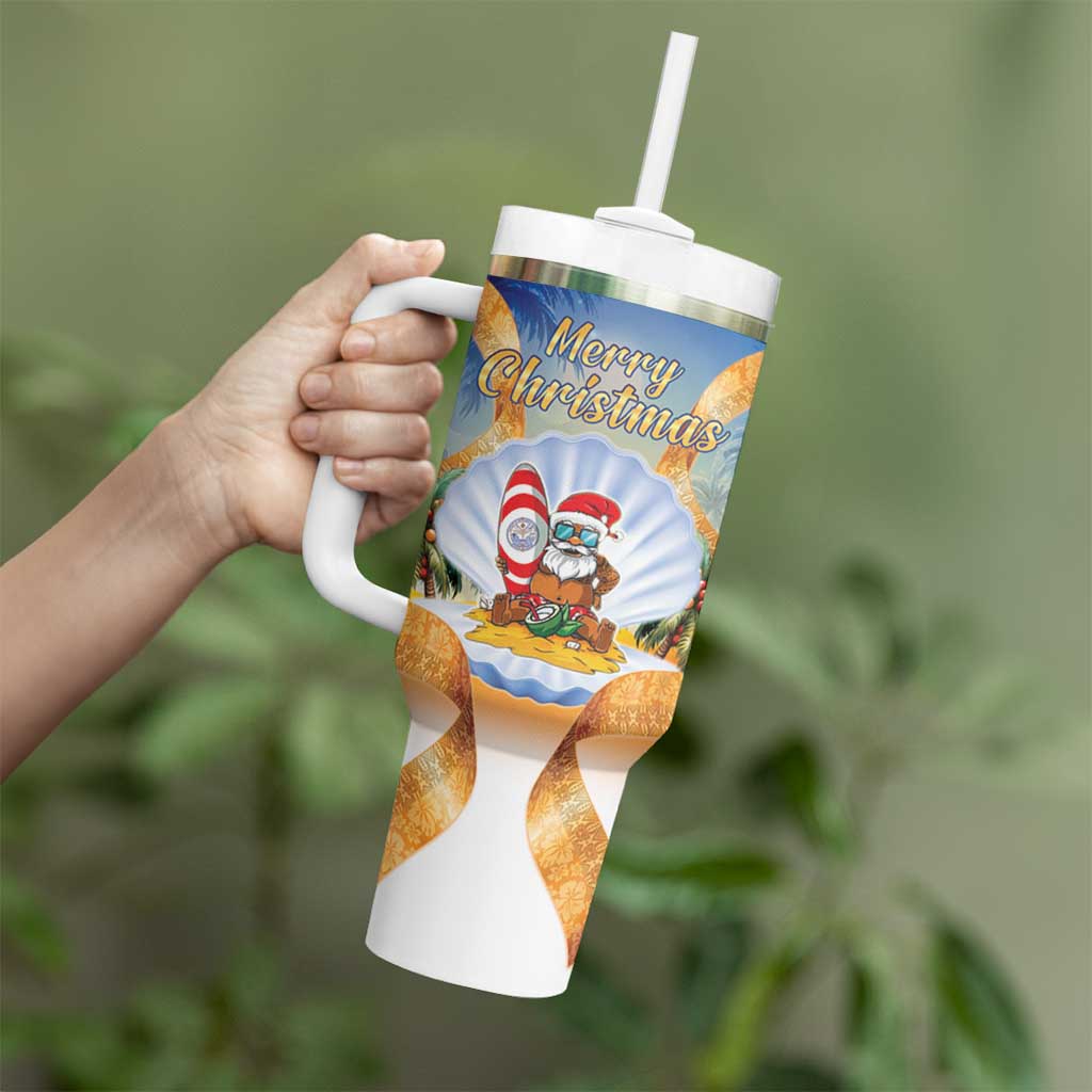 Marshall Islands Christmas Tumbler With Handle Seashell Santa Beach Vibes - Polynesian Pride