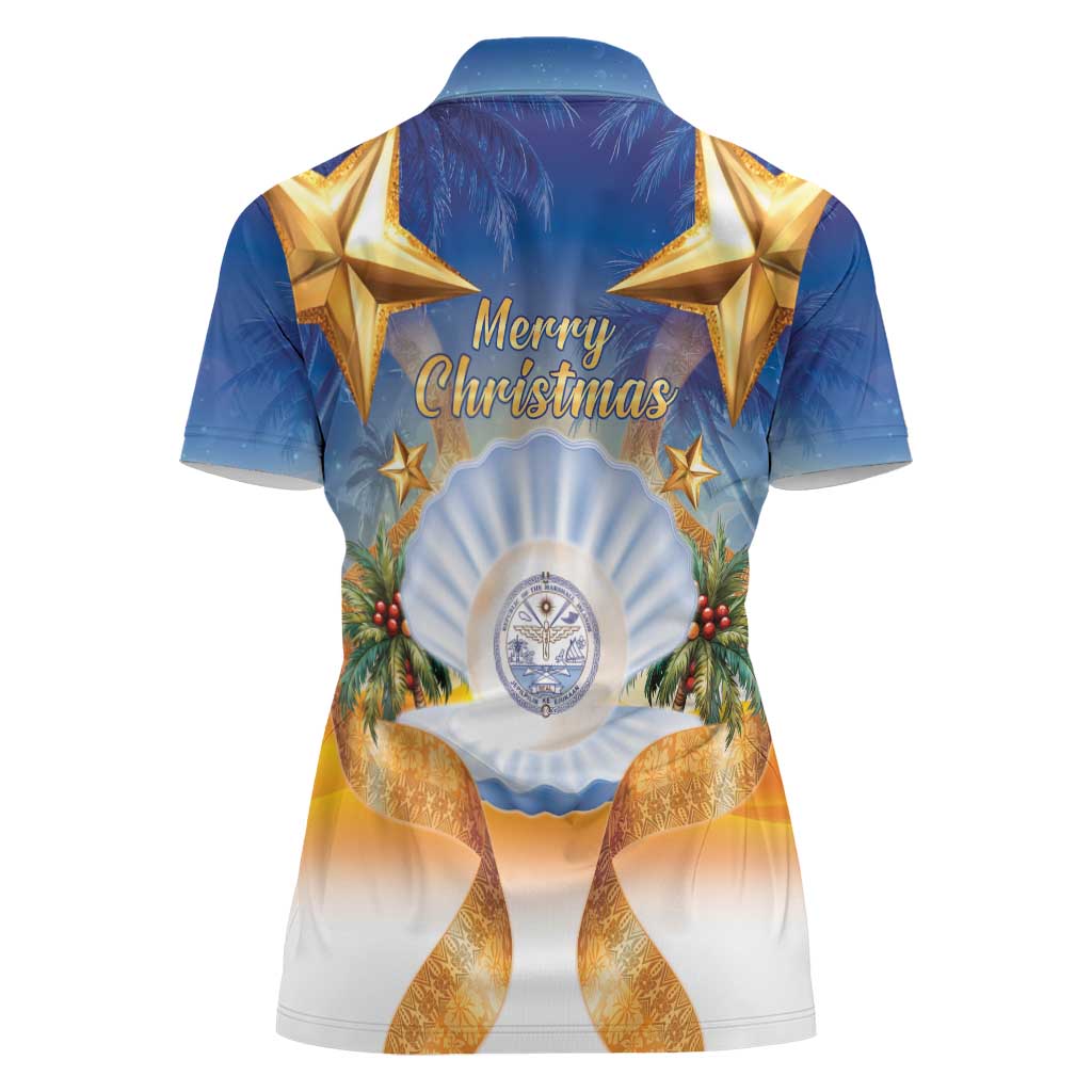 Marshall Islands Christmas Women Polo Shirt Seashell Santa Beach Vibes - Polynesian Pride