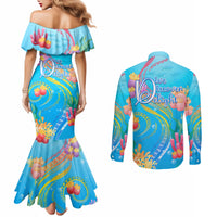 Under The Sea Scuba Diving Couples Matching Mermaid Dress and Long Sleeve Button Shirt Polynesian Pattern LT05 - Polynesian Pride