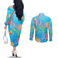 Under The Sea Scuba Diving Couples Matching Off The Shoulder Long Sleeve Dress and Long Sleeve Button Shirt Polynesian Pattern LT05 - Polynesian Pride