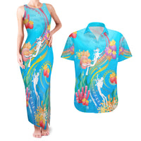 Under The Sea Scuba Diving Couples Matching Tank Maxi Dress and Hawaiian Shirt Polynesian Pattern LT05 Blue - Polynesian Pride