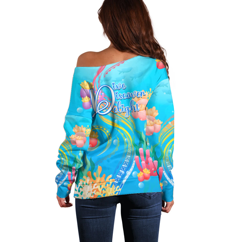 Under The Sea Scuba Diving Off Shoulder Sweater Polynesian Pattern LT05 - Polynesian Pride