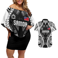 Personalised Remember Samoa Black Saturday Couples Matching Off Shoulder Short Dress and Hawaiian Shirt Samoa Mo Samoa LT05 Black - Polynesian Pride