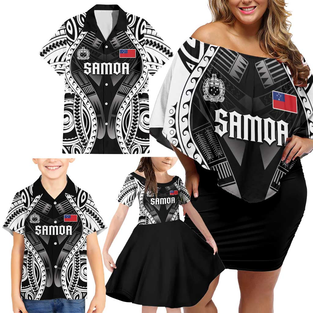 Personalised Remember Samoa Black Saturday Family Matching Off Shoulder Short Dress and Hawaiian Shirt Samoa Mo Samoa - Polynesian Pride