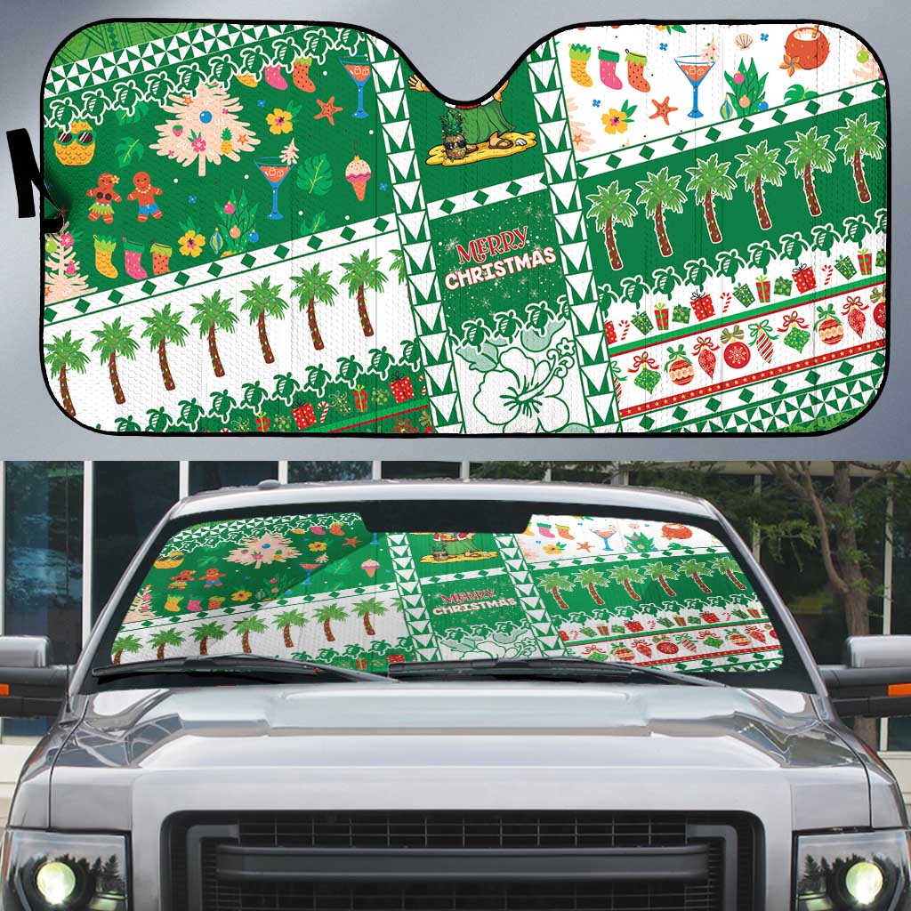 Norfolk Island Christmas Auto Sun Shade Festive Beach Vibes LT05 Green - Polynesian Pride
