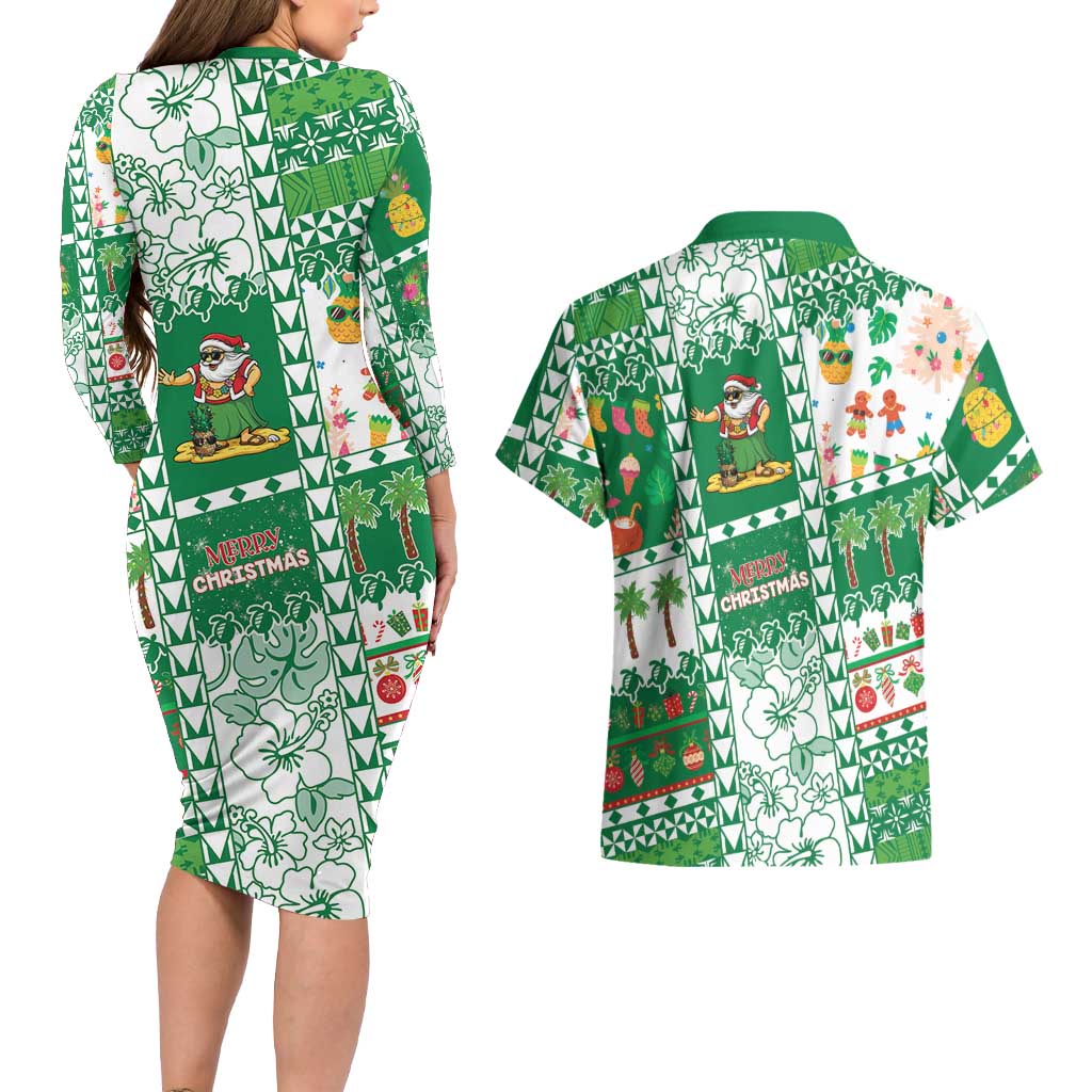 Norfolk Island Christmas Couples Matching Long Sleeve Bodycon Dress and Hawaiian Shirt Festive Beach Vibes LT05 - Polynesian Pride