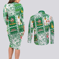 Norfolk Island Christmas Couples Matching Long Sleeve Bodycon Dress and Long Sleeve Button Shirt Festive Beach Vibes LT05 - Polynesian Pride