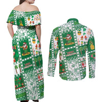 Norfolk Island Christmas Couples Matching Off Shoulder Maxi Dress and Long Sleeve Button Shirt Festive Beach Vibes LT05 - Polynesian Pride