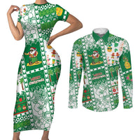 Norfolk Island Christmas Couples Matching Short Sleeve Bodycon Dress and Long Sleeve Button Shirt Festive Beach Vibes LT05 Green - Polynesian Pride