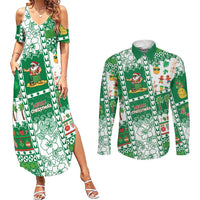 Norfolk Island Christmas Couples Matching Summer Maxi Dress and Long Sleeve Button Shirt Festive Beach Vibes LT05 Green - Polynesian Pride