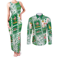 Norfolk Island Christmas Couples Matching Tank Maxi Dress and Long Sleeve Button Shirt Festive Beach Vibes LT05 Green - Polynesian Pride