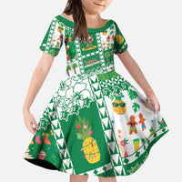 Norfolk Island Christmas Family Matching Mermaid Dress and Hawaiian Shirt Festive Beach Vibes LT05 Daughter's Dress Green - Polynesian Pride