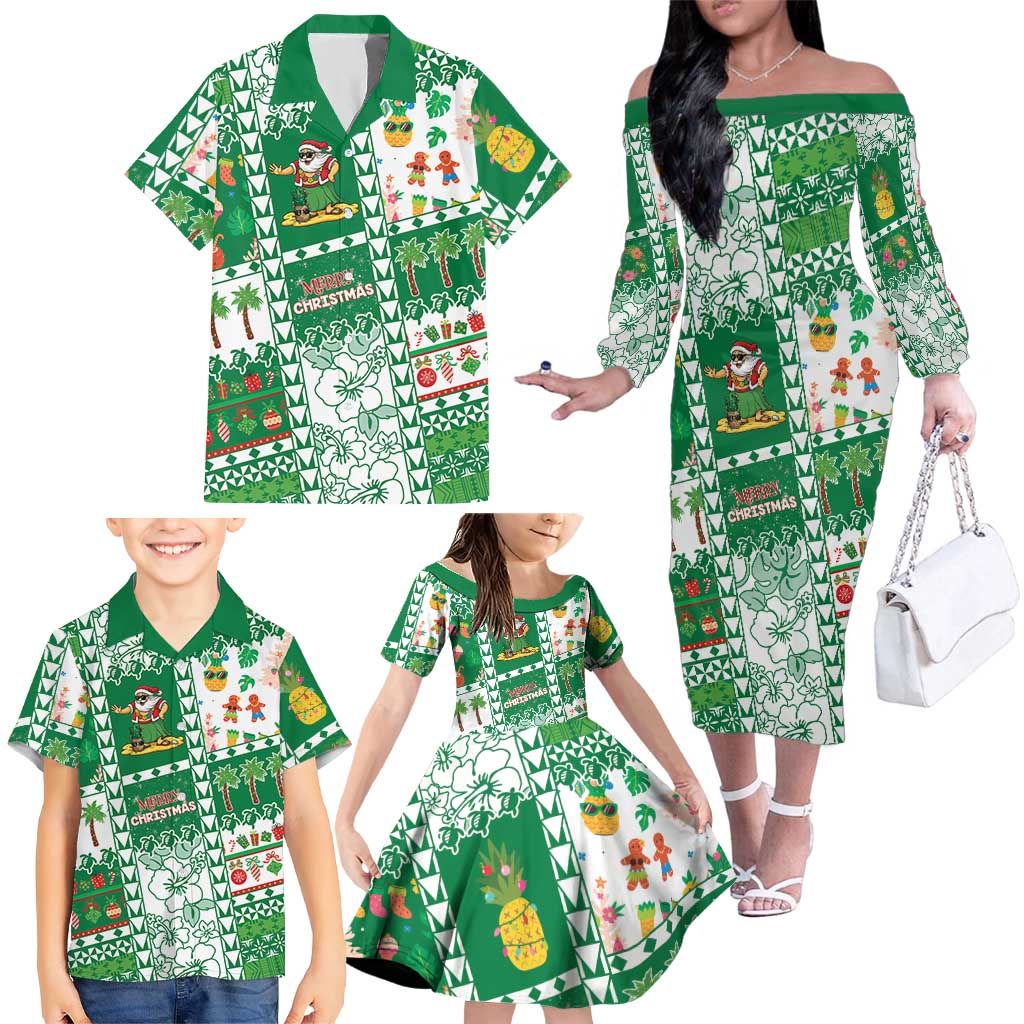 Norfolk Island Christmas Family Matching Off The Shoulder Long Sleeve Dress and Hawaiian Shirt Festive Beach Vibes LT05 - Polynesian Pride