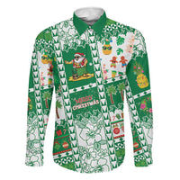 Norfolk Island Christmas Family Matching Off The Shoulder Long Sleeve Dress and Hawaiian Shirt Festive Beach Vibes LT05 Dad's Shirt - Long Sleeve Green - Polynesian Pride
