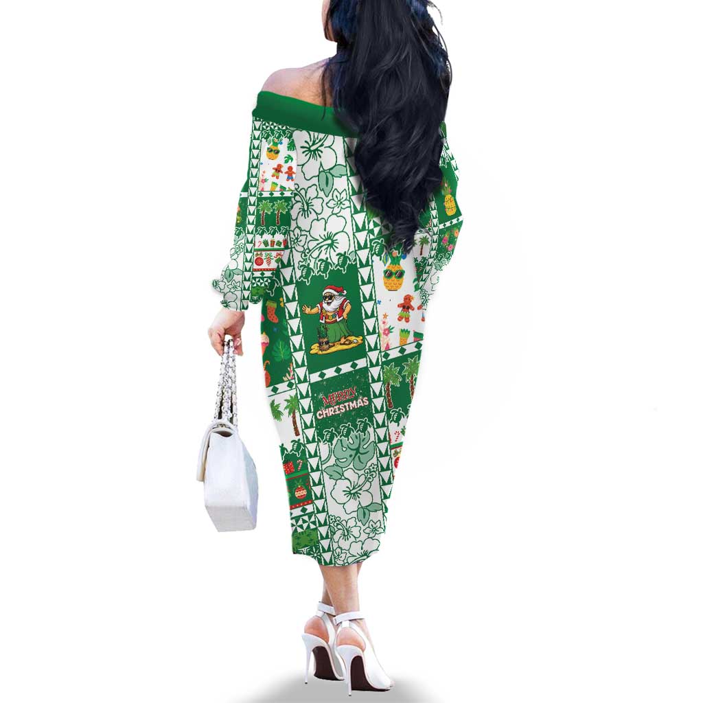 Norfolk Island Christmas Family Matching Off The Shoulder Long Sleeve Dress and Hawaiian Shirt Festive Beach Vibes LT05 - Polynesian Pride