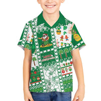 Norfolk Island Christmas Family Matching Off The Shoulder Long Sleeve Dress and Hawaiian Shirt Festive Beach Vibes LT05 Son's Shirt Green - Polynesian Pride