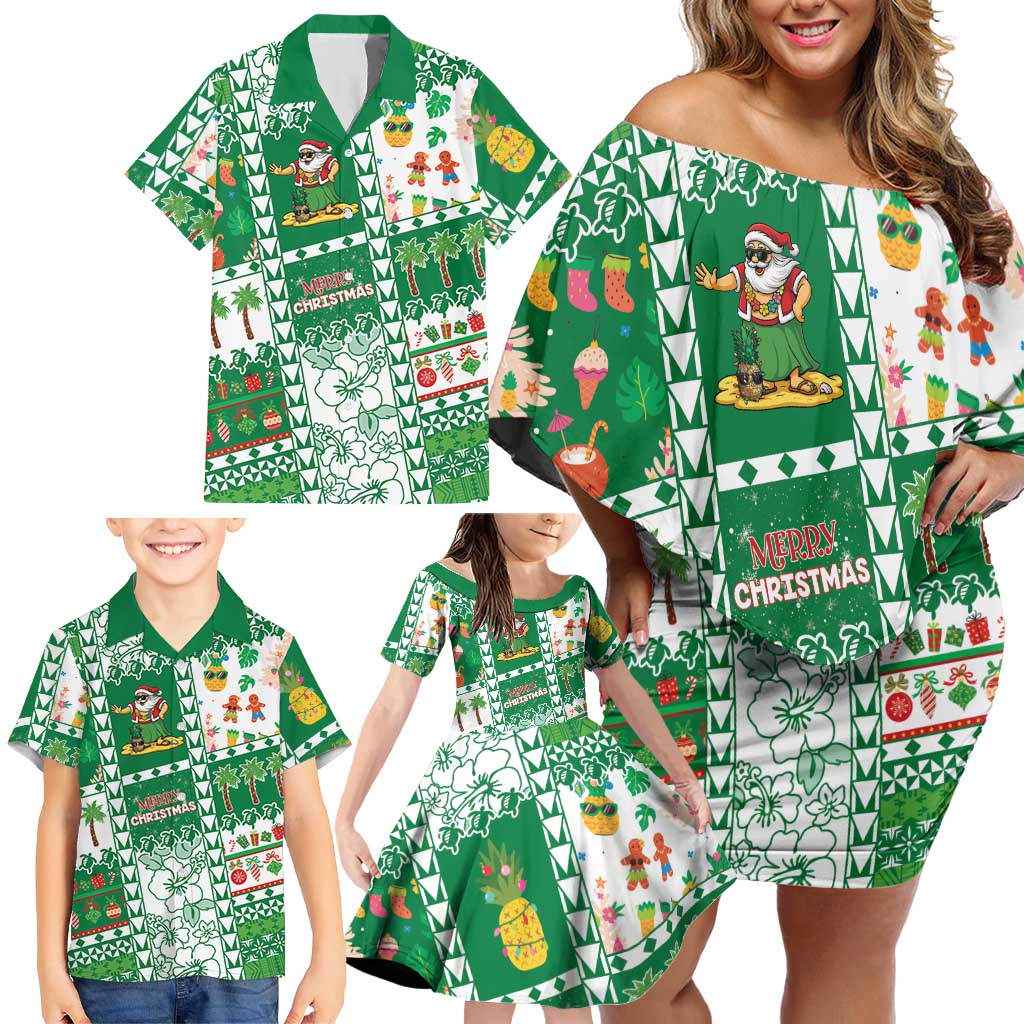 Norfolk Island Christmas Family Matching Off Shoulder Short Dress and Hawaiian Shirt Festive Beach Vibes LT05 - Polynesian Pride
