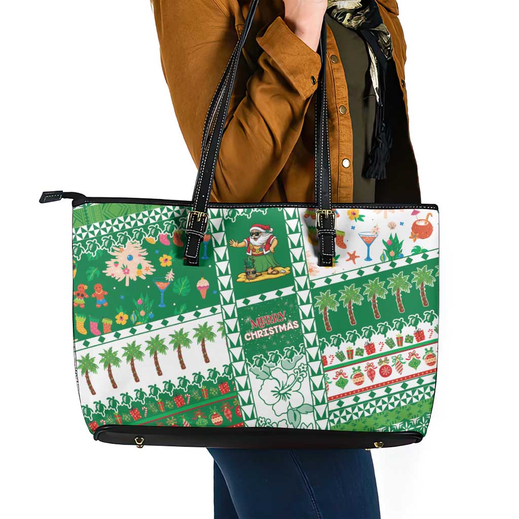 Norfolk Island Christmas Leather Tote Bag Festive Beach Vibes - Polynesian Pride