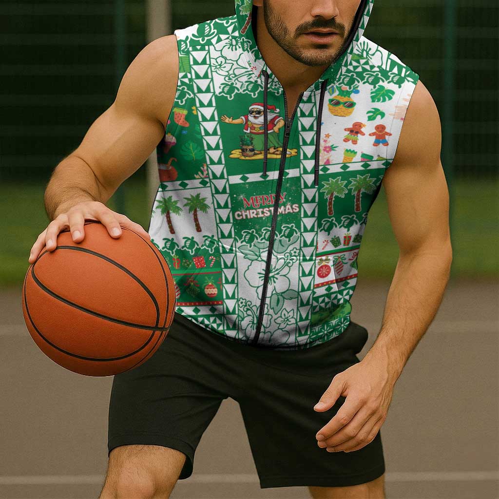 Norfolk Island Christmas Sleeveless Zip Hoodie Festive Beach Vibes - Polynesian Pride