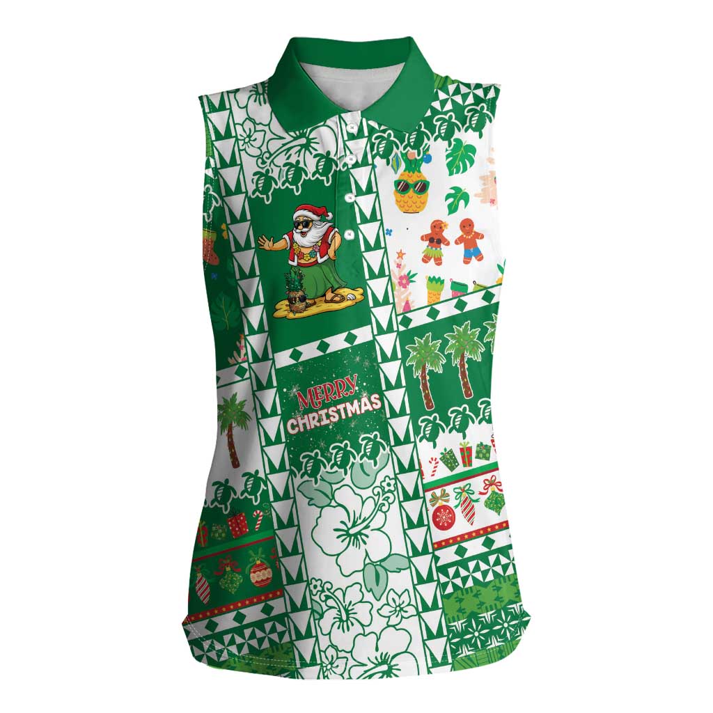 Norfolk Island Christmas Women Sleeveless Polo Shirt Festive Beach Vibes LT05 Female Green - Polynesian Pride