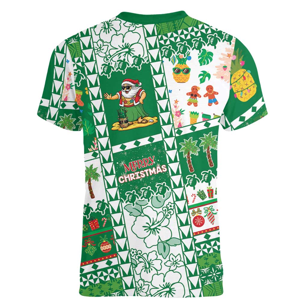 Norfolk Island Christmas Women V-Neck T-Shirt Festive Beach Vibes - Polynesian Pride