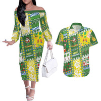 Pitcairn Islands Christmas Couples Matching Off The Shoulder Long Sleeve Dress and Hawaiian Shirt Festive Beach Vibes LT05 Colorful - Polynesian Pride