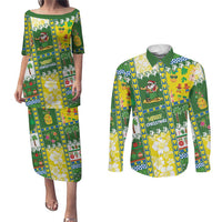 Pitcairn Islands Christmas Couples Matching Puletasi and Long Sleeve Button Shirt Festive Beach Vibes - Polynesian Pride