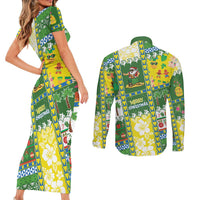 Pitcairn Islands Christmas Couples Matching Short Sleeve Bodycon Dress and Long Sleeve Button Shirt Festive Beach Vibes - Polynesian Pride