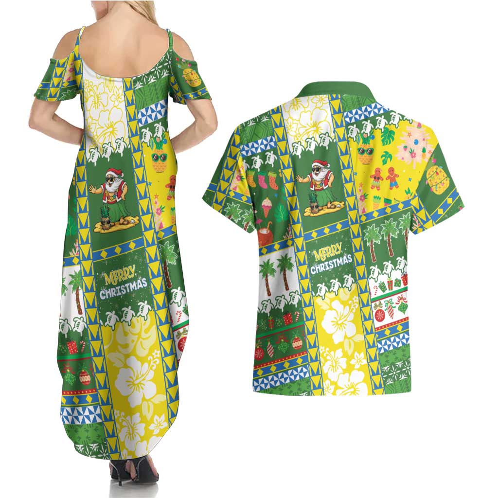 Pitcairn Islands Christmas Couples Matching Summer Maxi Dress and Hawaiian Shirt Festive Beach Vibes - Polynesian Pride