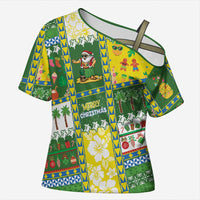 Pitcairn Islands Christmas Cross Shoulder Shirt Festive Beach Vibes - Polynesian Pride