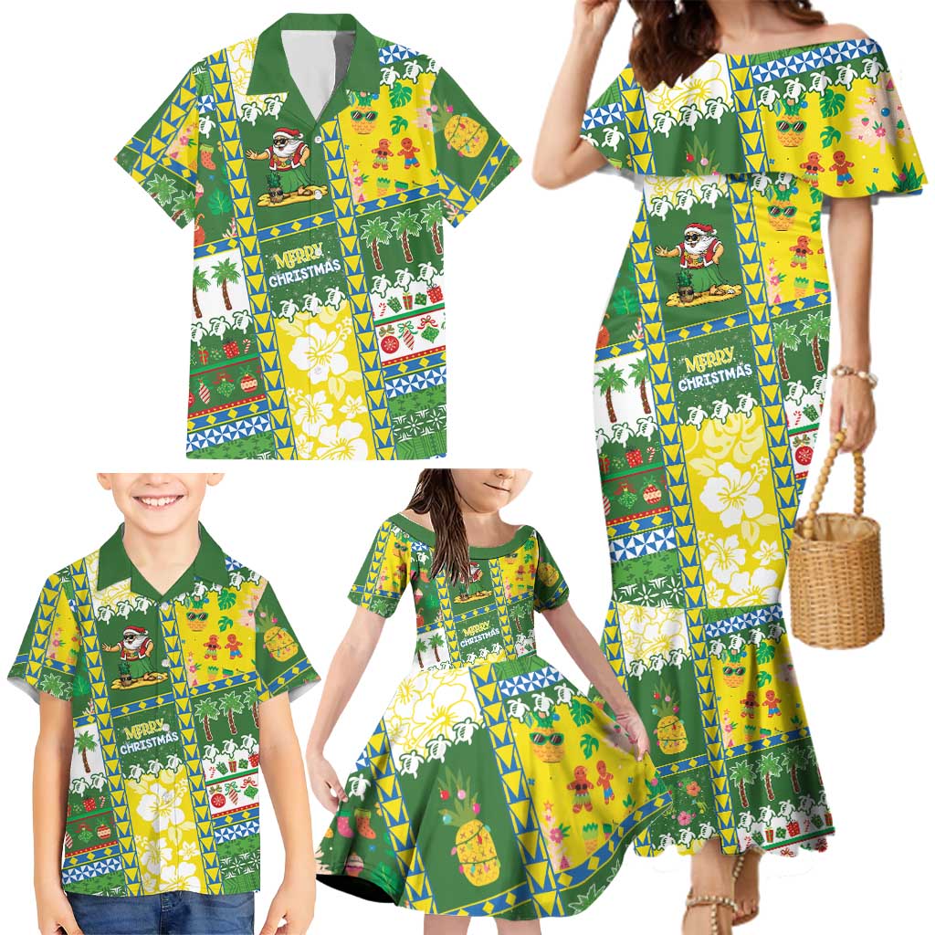 Pitcairn Islands Christmas Family Matching Mermaid Dress and Hawaiian Shirt Festive Beach Vibes - Polynesian Pride