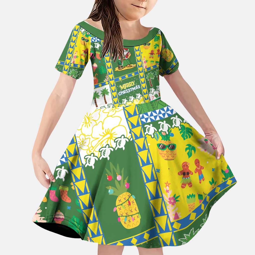 Pitcairn Islands Christmas Family Matching Off The Shoulder Long Sleeve Dress and Hawaiian Shirt Festive Beach Vibes LT05 Daughter's Dress Colorful - Polynesian Pride