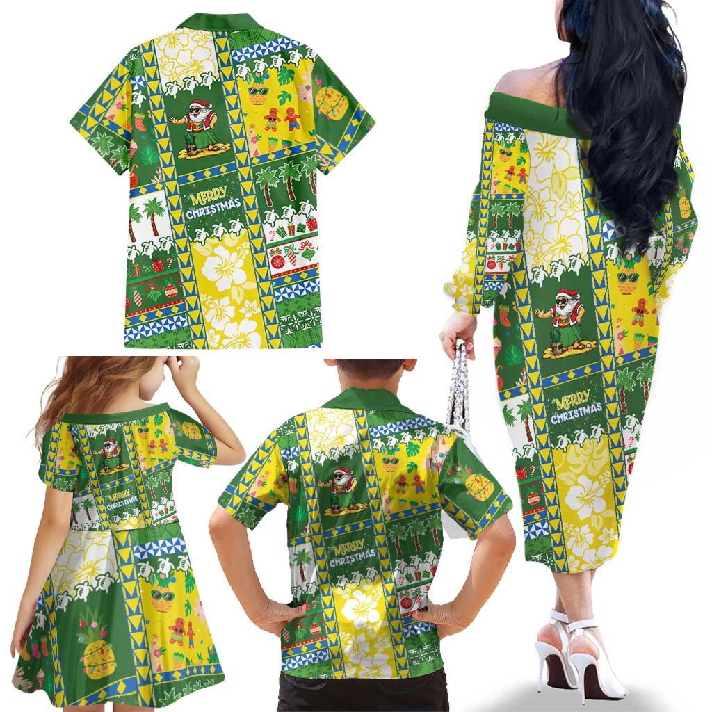 Pitcairn Islands Christmas Family Matching Off The Shoulder Long Sleeve Dress and Hawaiian Shirt Festive Beach Vibes LT05 - Polynesian Pride