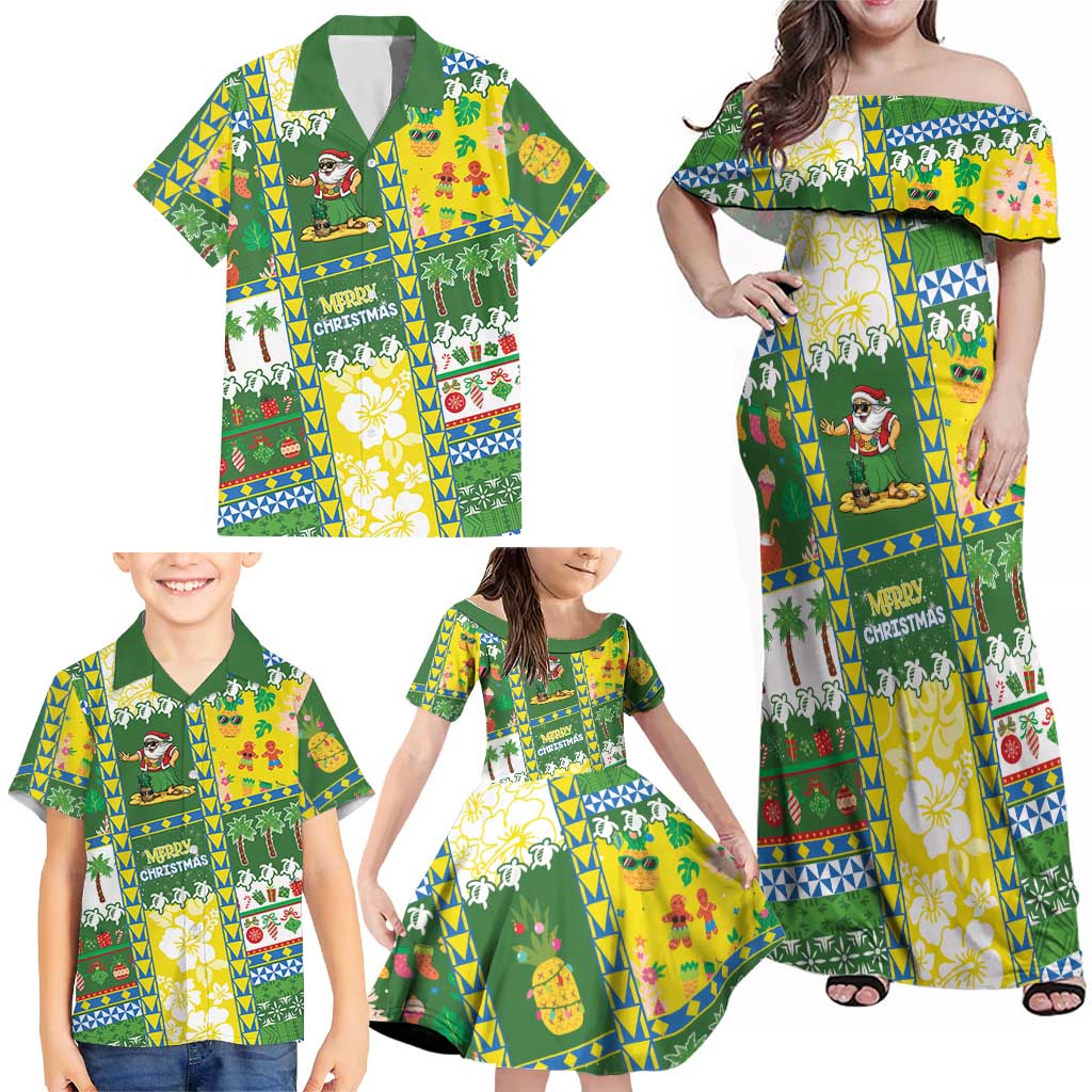 Pitcairn Islands Christmas Family Matching Off Shoulder Maxi Dress and Hawaiian Shirt Festive Beach Vibes LT05 - Polynesian Pride