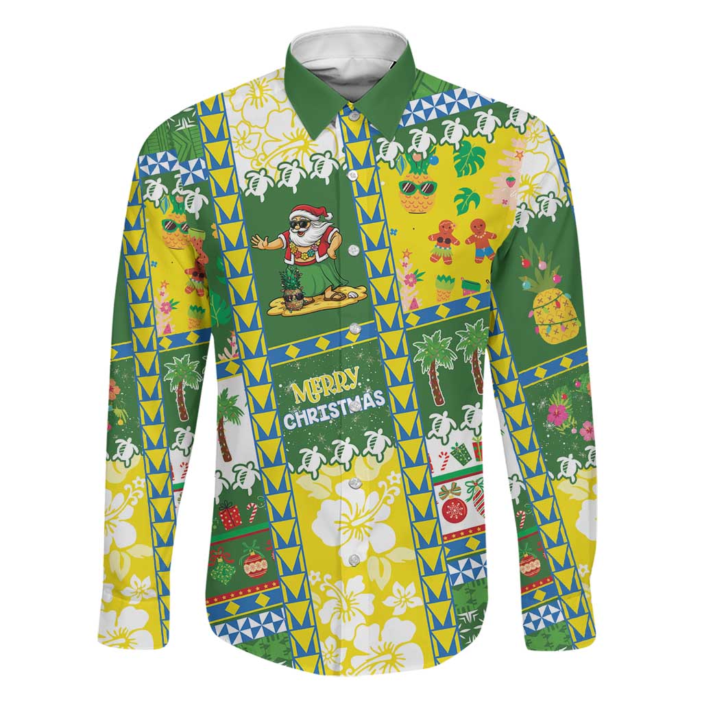 Pitcairn Islands Christmas Family Matching Off Shoulder Maxi Dress and Hawaiian Shirt Festive Beach Vibes LT05 Dad's Shirt - Long Sleeve Colorful - Polynesian Pride