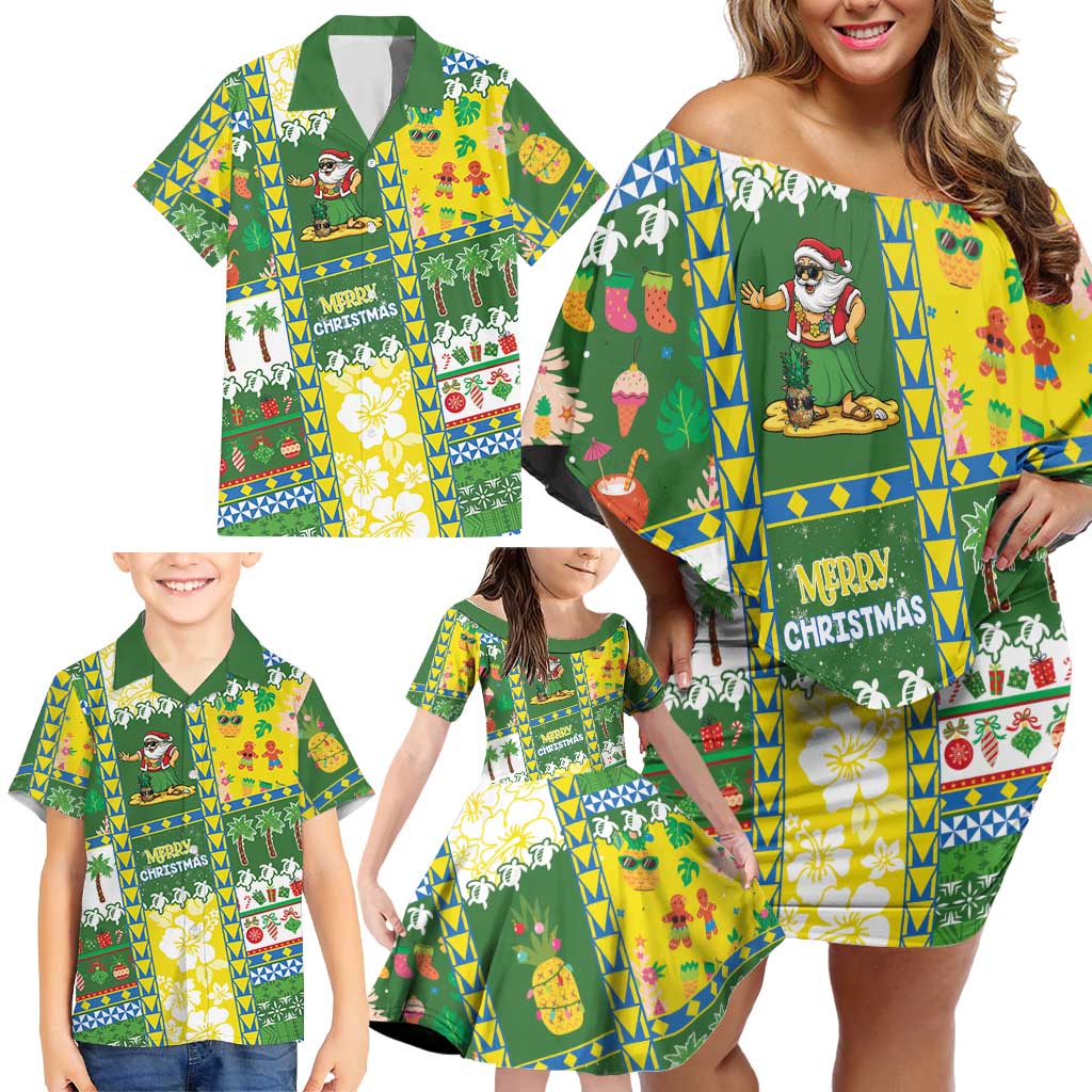 Pitcairn Islands Christmas Family Matching Off Shoulder Short Dress and Hawaiian Shirt Festive Beach Vibes LT05 - Polynesian Pride
