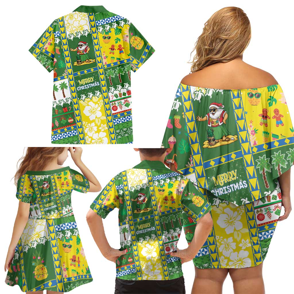 Pitcairn Islands Christmas Family Matching Off Shoulder Short Dress and Hawaiian Shirt Festive Beach Vibes LT05 - Polynesian Pride