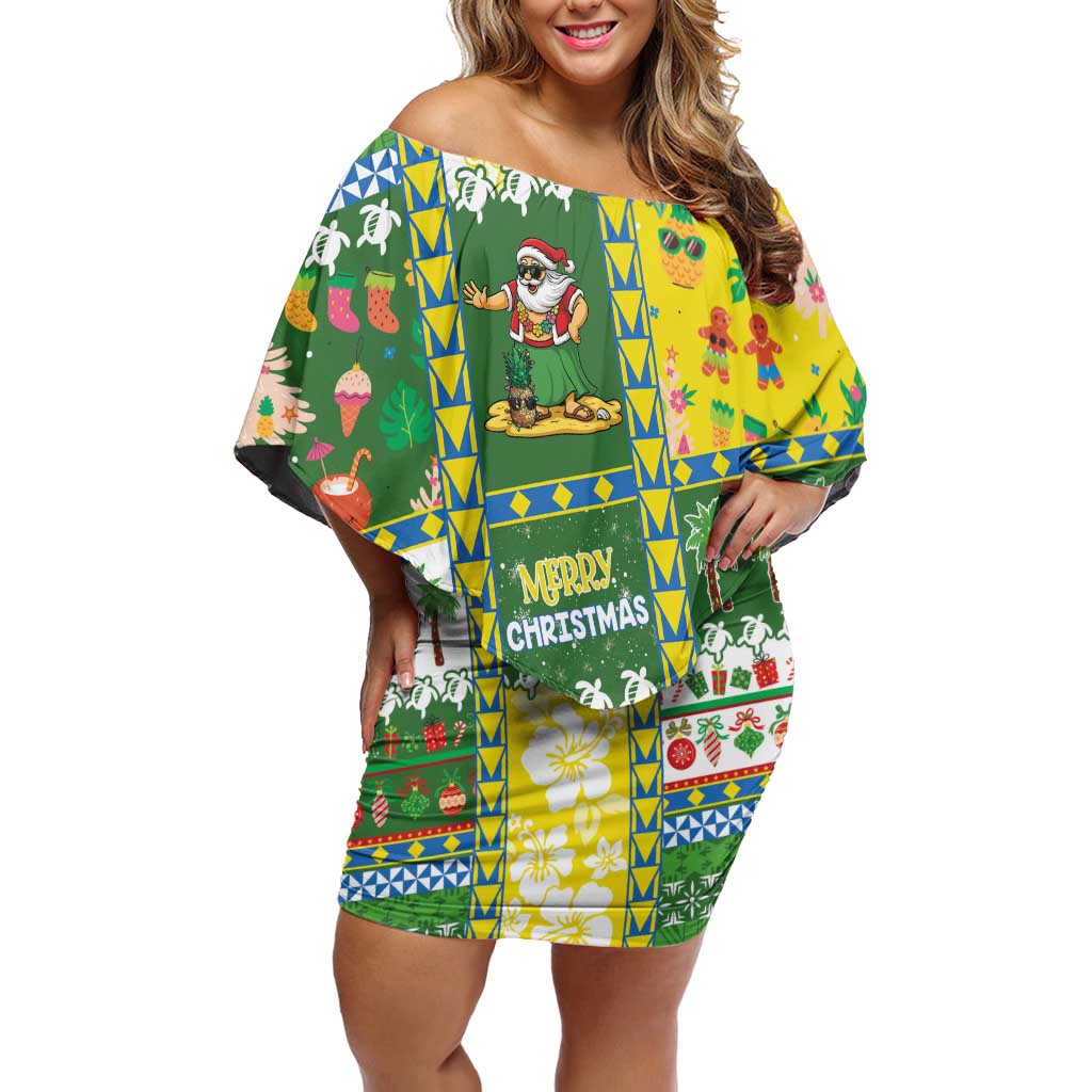 Pitcairn Islands Christmas Family Matching Off Shoulder Short Dress and Hawaiian Shirt Festive Beach Vibes LT05 Mom's Dress Colorful - Polynesian Pride