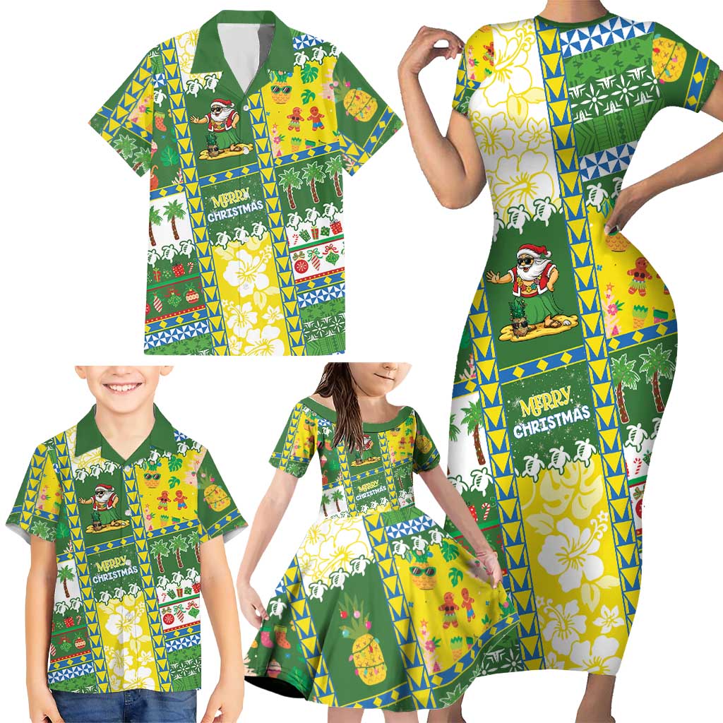 Pitcairn Islands Christmas Family Matching Short Sleeve Bodycon Dress and Hawaiian Shirt Festive Beach Vibes - Polynesian Pride