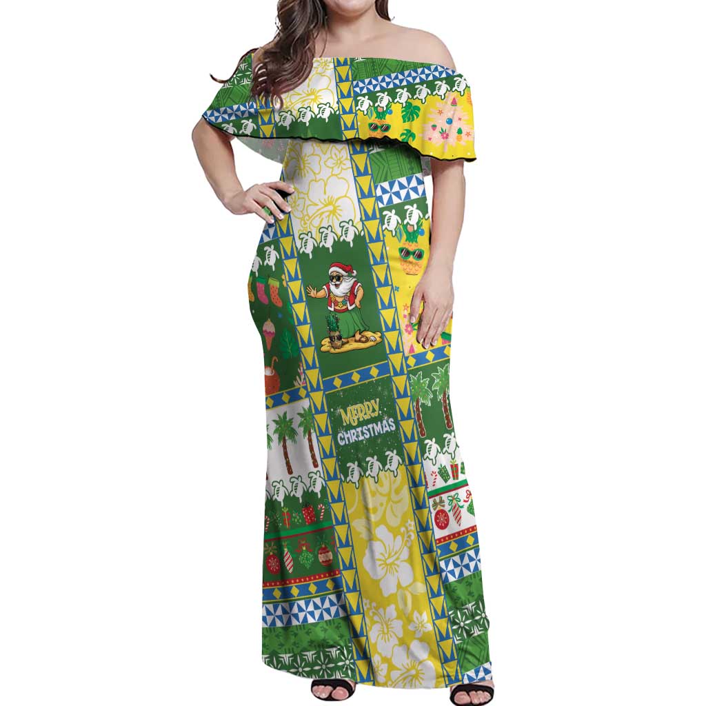 Pitcairn Islands Christmas Off Shoulder Maxi Dress Festive Beach Vibes LT05 Women Colorful - Polynesian Pride