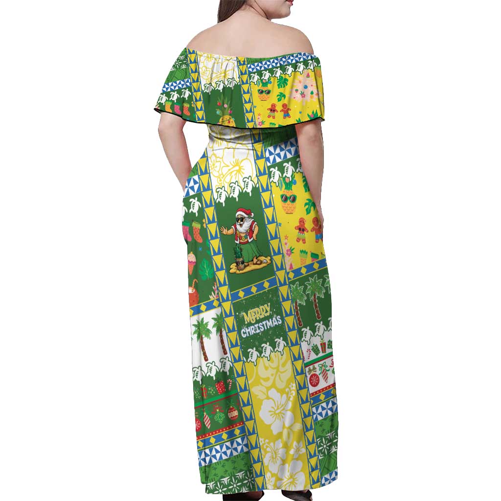 Pitcairn Islands Christmas Off Shoulder Maxi Dress Festive Beach Vibes LT05 - Polynesian Pride