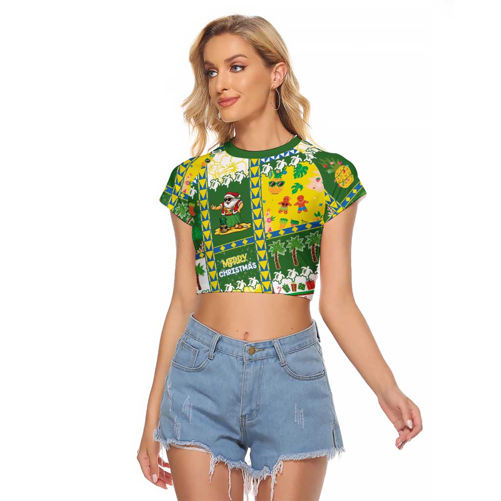 Pitcairn Islands Christmas Raglan Cropped T Shirt Festive Beach Vibes - Polynesian Pride