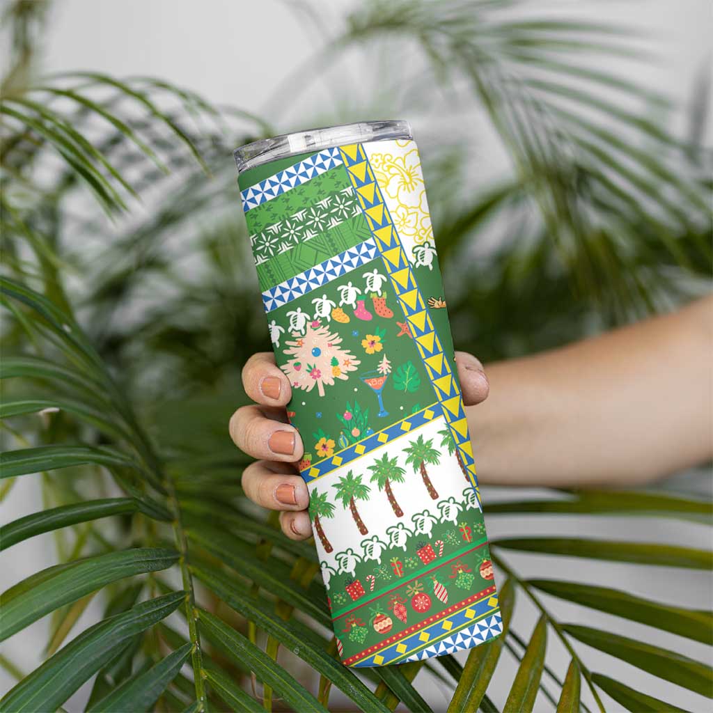 Pitcairn Islands Christmas Skinny Tumbler Festive Beach Vibes - Polynesian Pride