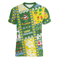 Pitcairn Islands Christmas Women V-Neck T-Shirt Festive Beach Vibes - Polynesian Pride